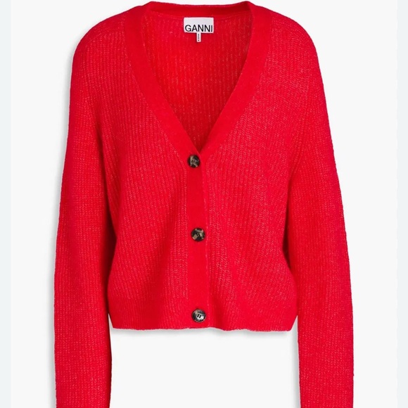 GANNI Red Melange Knit Ribbed Sweater - Picture 1 of 5